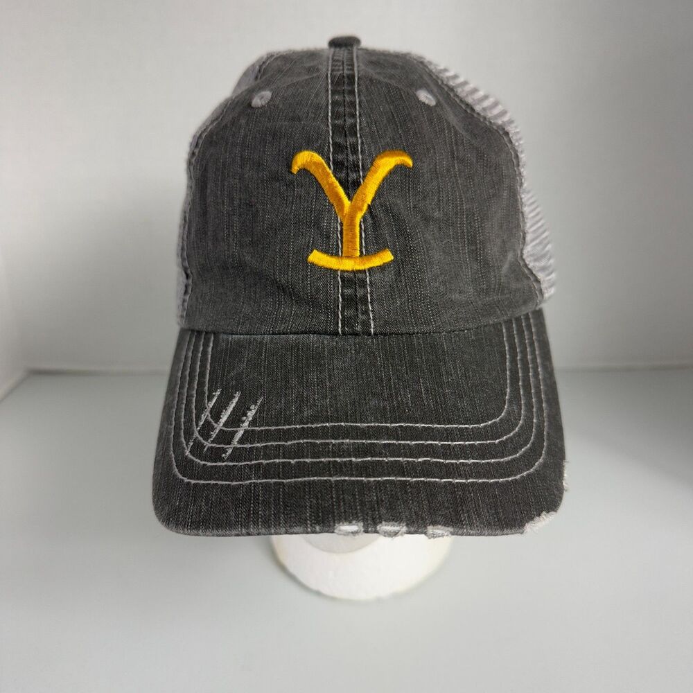 Yellowstone Dutton Ranch Gray Trucker Hat Distressed Adjustable Backstrap OSFA